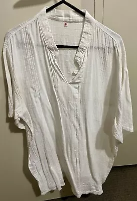 White Men's Summer Shirt Thai Cotton Casual Summer Hippie Beach Yoga Top Size XL • $32