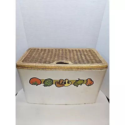 Vtg Burlington Crafts Wicker Top Veggie Style Bread Box With Mushrooms Tomato • $34