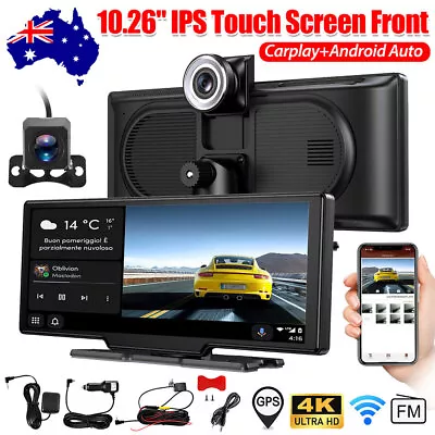10.26 Touch Dash Cam For Wireless CarPlay Android Auto GPS 4K UHD Video Recorder • $131.95