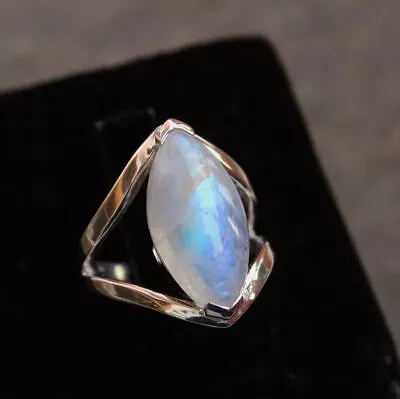Rainbow Moonstone Ring Sterling Silver Jewelry Colorful Natural Ring HM2754 • $11.23
