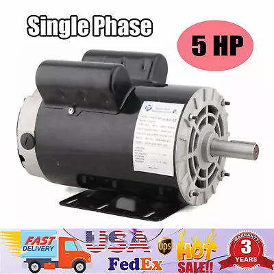 5 HP Air Compressor Electric Motor Single Phase 3450RPM 7/8  Shaft Heavy Duty • $173.85