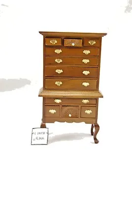 Queen Anne Highboy Chest  T6100  Miniature Dollhouse Furniture Wood 1/12 Scale • $24.99