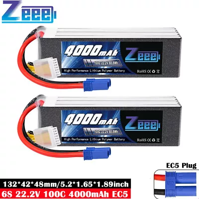 2x Zeee 6S Lipo Battery 22.2V 4000mAh 100C EC5 Plug Softcase For RC Car Boat UAV • £120.99