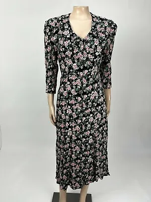 Vintage 90's Just Maggie Women's Dress 3 Floral Rayon Midi Button Cottagecore L5 • $9.99