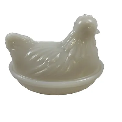 Hazel Atlas White Milk Glass Hen On A Nest Dish Chicken In Basket- Small • $11.99