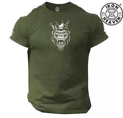 King Gorilla T Shirt Gym Clothing Bodybuilding Training Workout Exercise MMA Top • £10.99