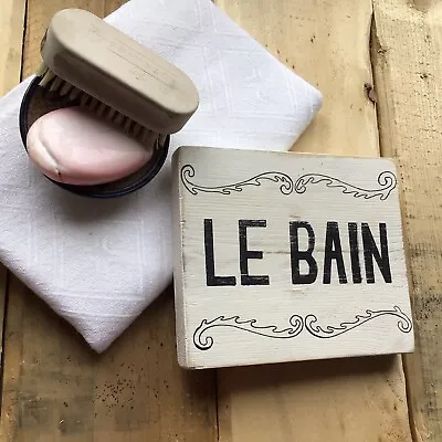 Reclaimed Wooden Bathroom Sign White Hand Painted Le Bain - Bath Tub • £10