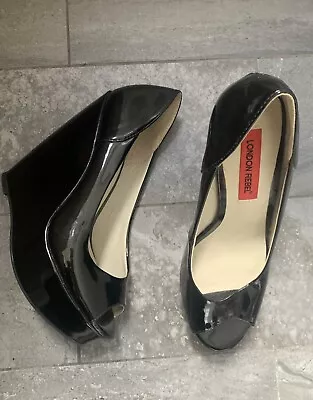 Black Patent ‘London Rebel’ Platform Wedge Heels Never Worn- Size 5/ Eu 38 • £15