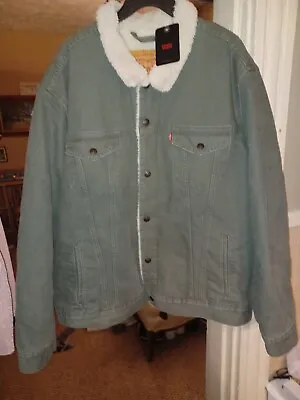 Levi’s Green Jean Trucker Jacket Sherpa Lined Sherpa Collar XXL • $40