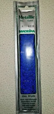 Madeira Metallic Milled Stickgarn No. 4 Color 4038 Blue-Metallic Art 9834 20m • £3.91