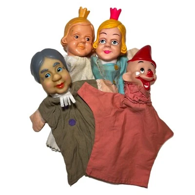 $24.99 • Buy Vtg Hand Puppets ‘Mr. Rogers -like?’ Lot Of 4 Plastic Heads Fabric Bodies 10.5”