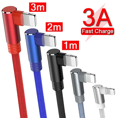 90° Elbow 2M 3M Cord For IPhone 14 13 12 11 8 IPad USB Fast Charge Charger Cable • $7.56