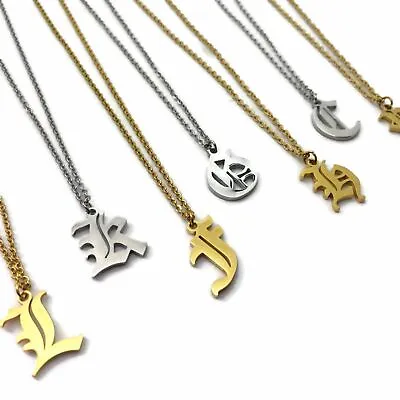 £6.99 • Buy Gothic Stainless Steel Initial Necklace L Gold Silver Old English Letter Pendant