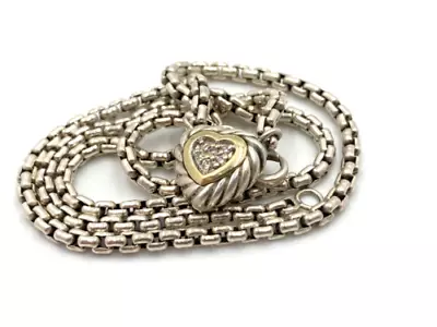 David Yurman Pave Diamond  18k & Sterling Heart Pendant Necklace 16in • $350