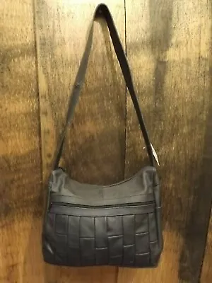 NEW Black Leather Weave Conceal Carry Multi Pocket 11x15x6.5 Shoulder Bag Purse • $57.99