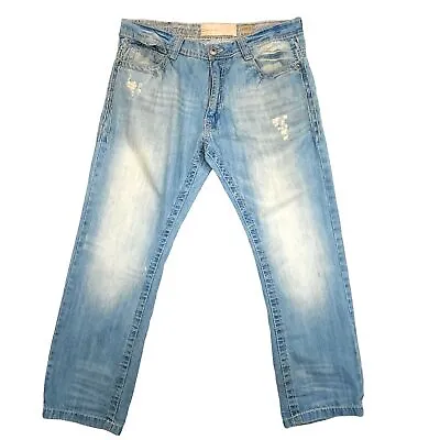Smoke Rise Men's Distressed Bleached Straight Cut Jeans Size 34x32 • $20.38