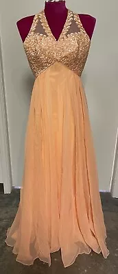 Vintage Mike Benet Formals Dreamsicle Chiffon Sequins Halter Dress Sz 8 • $95