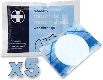 5 X Rebreath Resuscitation Face Mouth Shield Filter CPR Mask First Aid Emergency • £3.49