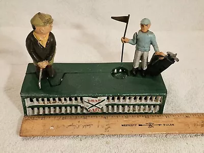 Vintage Cast Iron Golf Birdie Putt & Caddie Mechanical Coin Bank! Tested & Works • $29.99