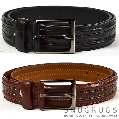 Mens Leather Belt 1.25'' Stitching Detail Milano Black Brown All Sizes • £6.99