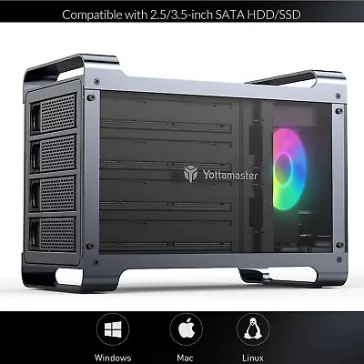 Yottamaster 4 Bay RAID RGB Hard Drive Enclosure For 2.5/3.5  SATA HDD SSD 64TB • $179.99