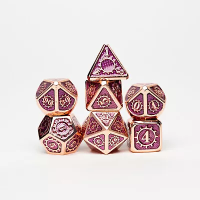 Metal Dice Set Dk Purple / Gold Copper Color DND 7 Die RPG Polyhedral Dice • $19.99