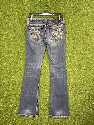 Womens Miss Me Bootcut Jeans Size 27 Fleur De Lis Embellished Low Rise 30x32 • $24.99