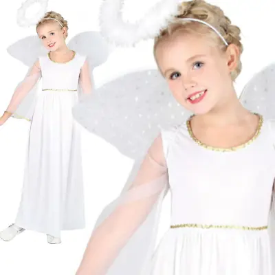 Girls Kids White Nativity Angel Xmas Christmas Fairy Fancy Dress Costume 3-13 • £12.99