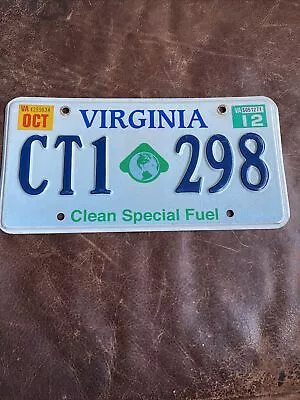 2012 Virginia Clean Special Fuel License Plate Tag # CT1 298 Unique Graphic 🌍 • $29.95