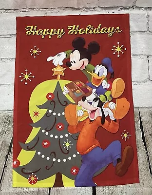 Disney Mickey Mouse Goofy Donald Happy Holidays Christmas Tree Flag 18” X 12” • $12