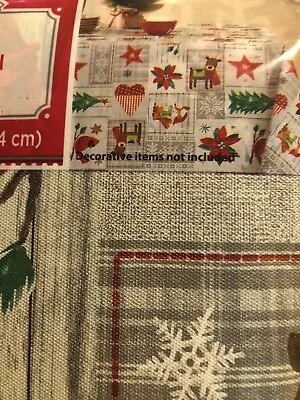 Holiday Time 60 X 84  Vinyl Christmas Tablecloth HOMESPUN PATCH Patchwork Trees • $14.98