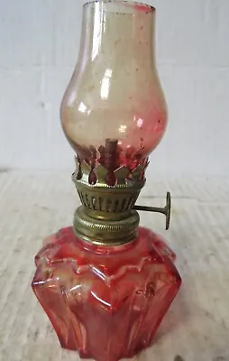 Vintage Pink Glass Mini Oil Lamp Hurricane Hong Kong 4-1/2  Tall • $9.07