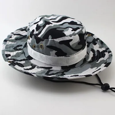 Men Camo Sun Hat Bucket Cargo Safari Bush Army Boonie Summer Jungle Fishing Caps • £7.49