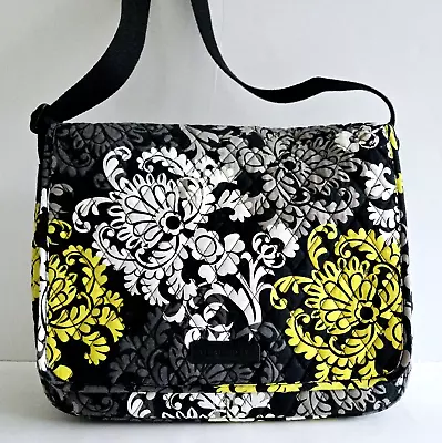 Vera Bradley Messenger Shoulder Bag Travel Crossbody Baroque Black Yellow Floral • $21.95