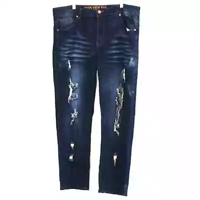 V.I.P JEANS  Plus Size 14 Dark Blue Stone Washed W Large Distress FASHION Holes • $42