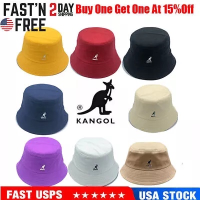 Classic Kangol Bermuda Washed Bucket Hat Men Women Cotton Flat Top Hats Headwear • $12.99