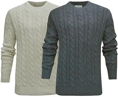 Mens Cable Knit Jumper 100% Cotton Plain Top Pullover Sweater Ex Store S - 2XL • £11.95