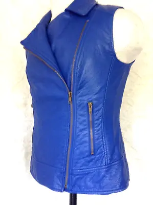 $34.99 • Buy V Cristina Blue Faux Leather Zipper Biker Vest, Sz S, Nwot