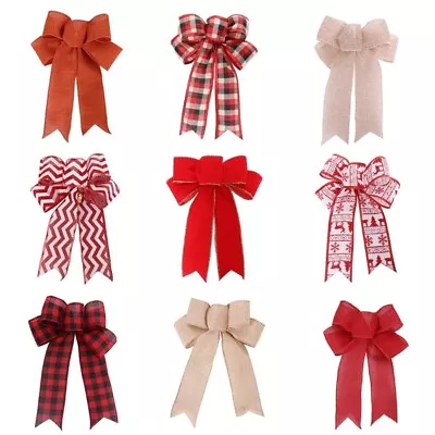 Christmas Tree Striped Elk Long Ribbon Pre-Tied Bowknot Decor • $13.80