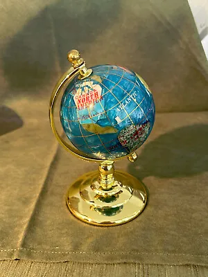 Stone Set Globe On Gold Stand - The World With Gemstones -mini -6  High -turns • $22.99