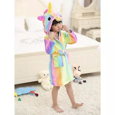 Kids Girls Bathrobe Dressing Gown 3D Animal Unicorn Rainbow  • £12.99