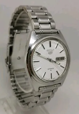 Vtg 1984 Seiko 5 Automatic Day Date 7009-8750 Stainless Steel Gents Wrist Watch • £65