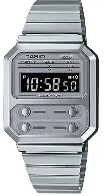 Casio Vintage A-100WE-7B Silver Resin Band Digital Men's Watch • $49.90