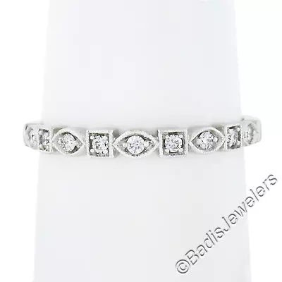 14k White Gold 0.17ctw Round Diamond Square & Marquise Milgrain Frames Band Ring • $398.40