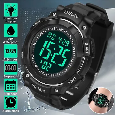 Men's Digital Sports Watch LED Screen Large Face Military Waterproof Wristwatch • $12.48