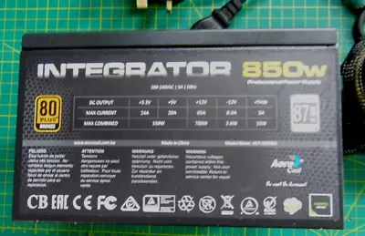 Aerocool Integrator 850W 80+ Bronze Power Supply 2 X 6+2 Pin PCI Express PC PSU • £45