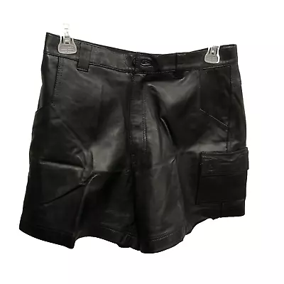 Men's Black Six Pockets Leather Shorts Genuine Leather USA. Size 34 Lined • $80