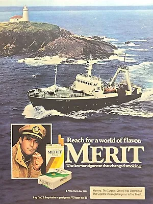 Merit Cigarettes Cape Lighthouse Zambezi 1656 Ship Captain Vintage Print Ad 1984 • $16.77