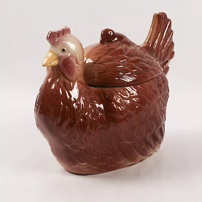 Vintage Fapco Brown Painted Ceramic Hen Cookie Jar Country Farmhouse USA • $58.89