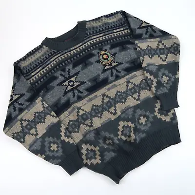 Vintage Knit Jumper Abstract Pattern Cosby Sweater Retro SZ Medium (M5515) • £22.95